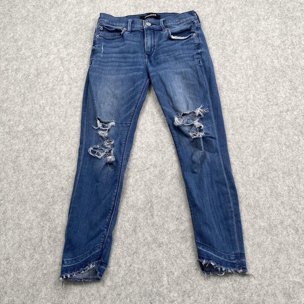 Express Cropped Legging Jegging Jeans Womens 2 (26x24) Blue Med Wash Distressed
